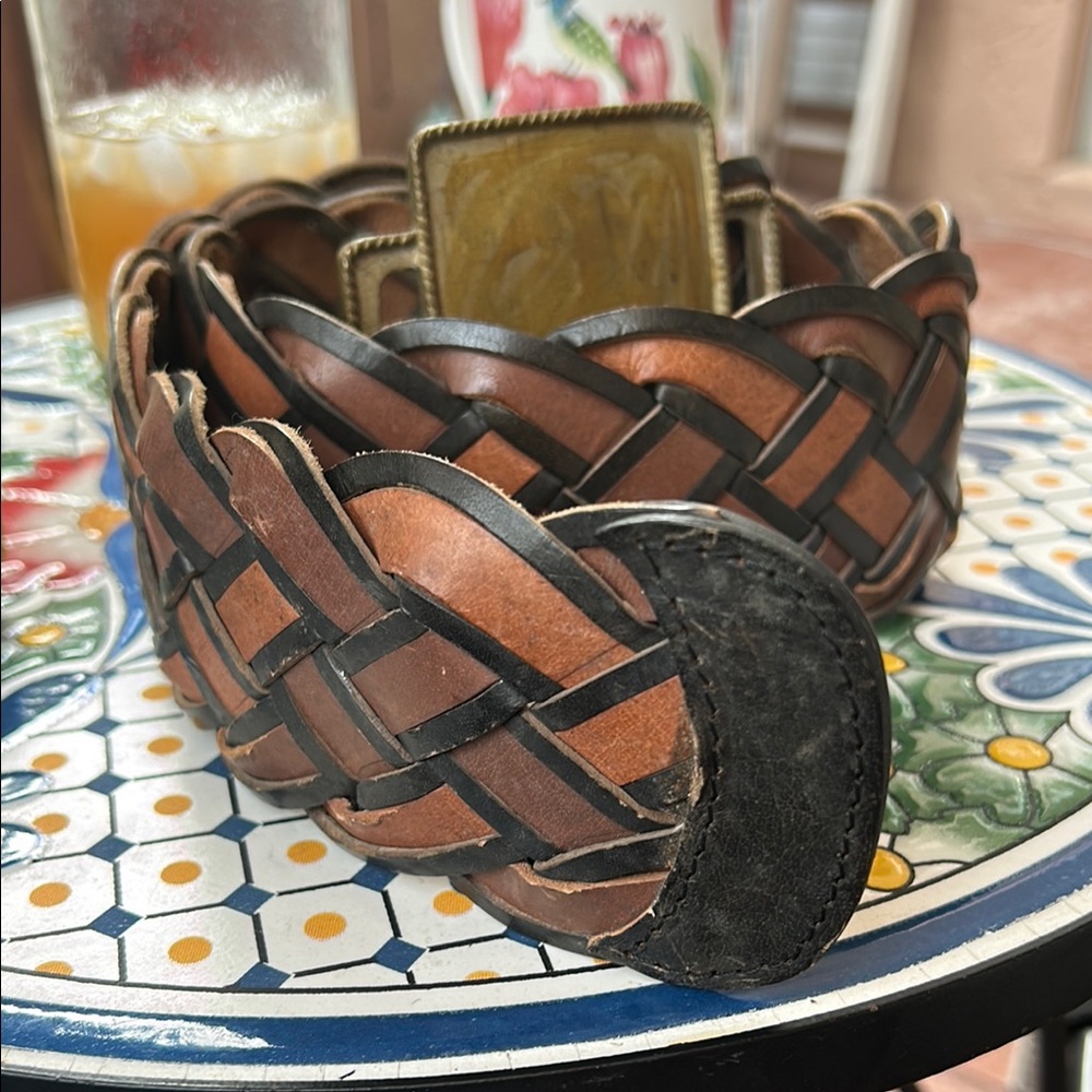 Wide Braided Leather Belt - Black and Brown Renn faire style 36”